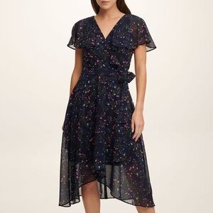DKNY | Women’s Romantic floral midi dress with flutter sleeves | Wedding Guest